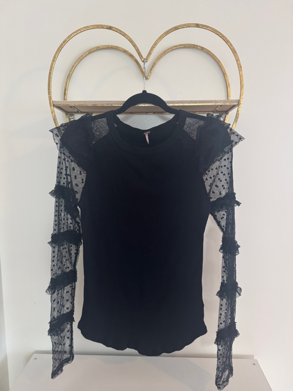 Free People Black Lace Sleeve Women’s Top